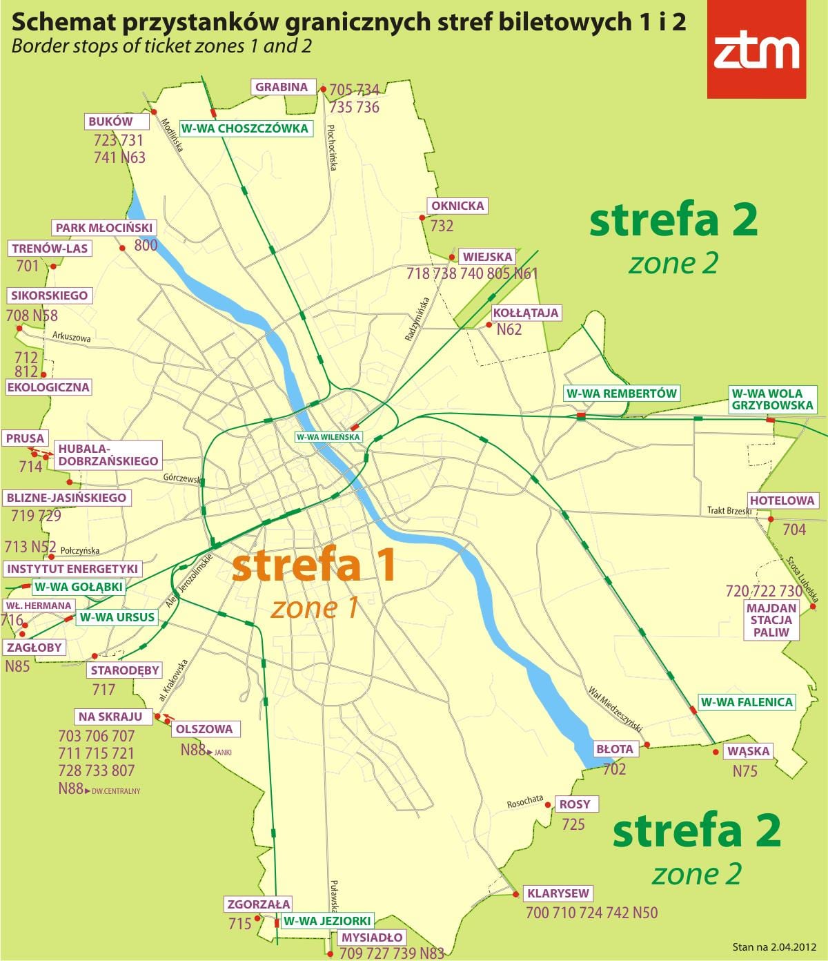 Карта Варшавы зоны 1 2