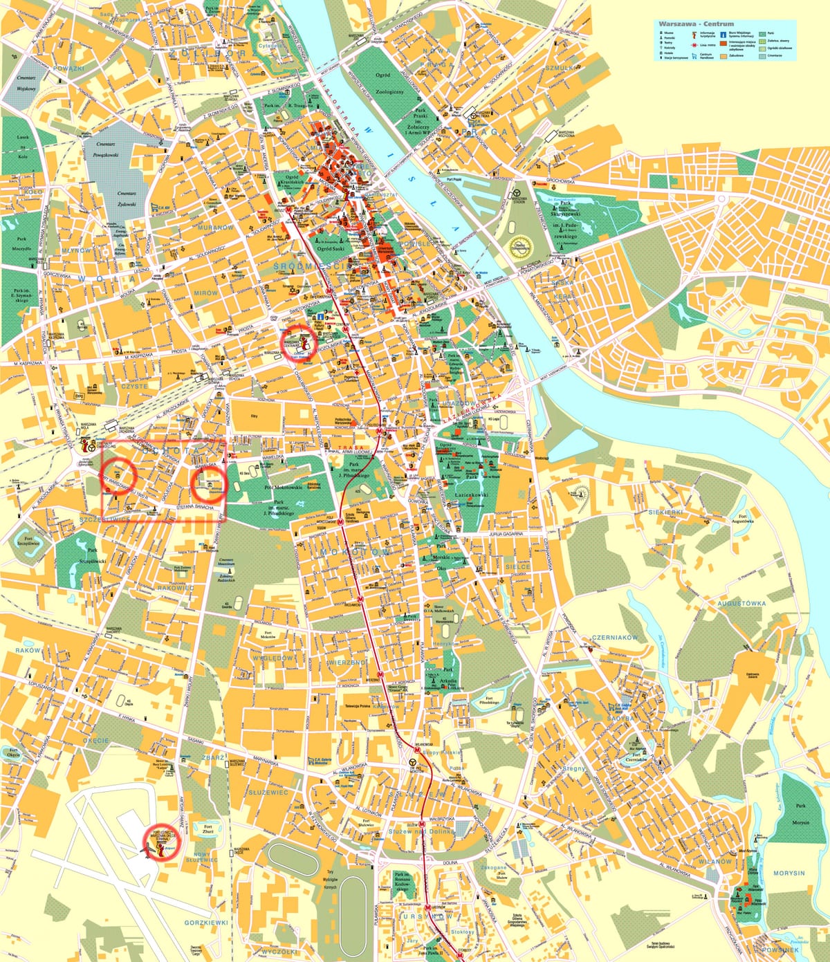 карта улиц Варшавы и центра города