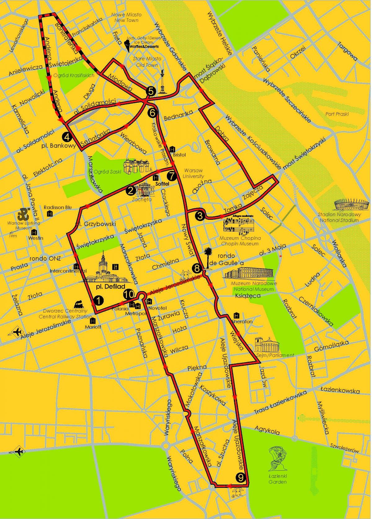 Карта Варшавы автобусный тур 