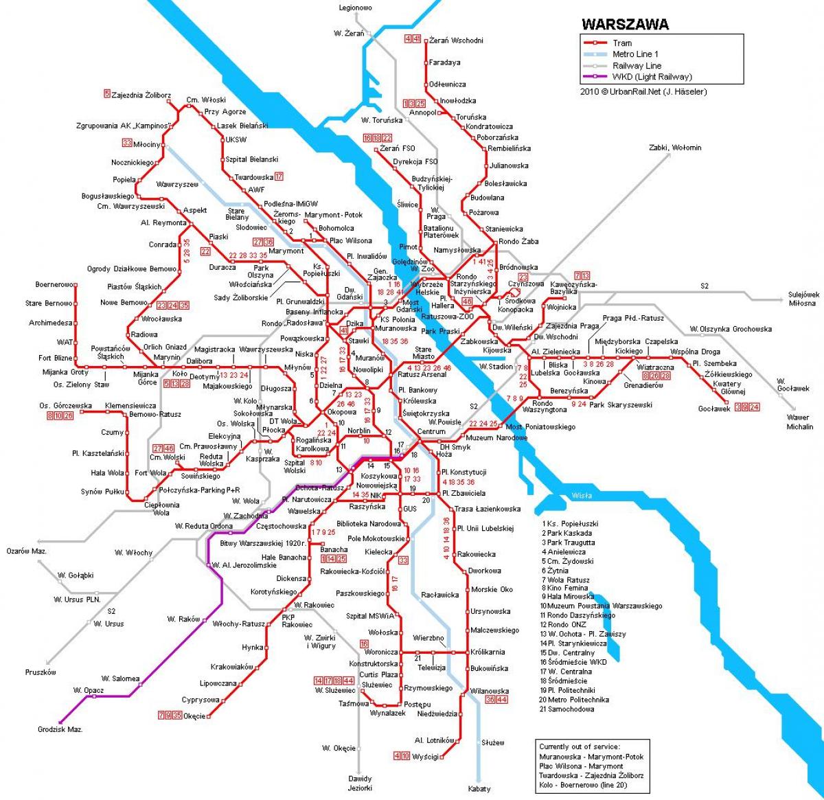 Варшава Железнодорожный карте