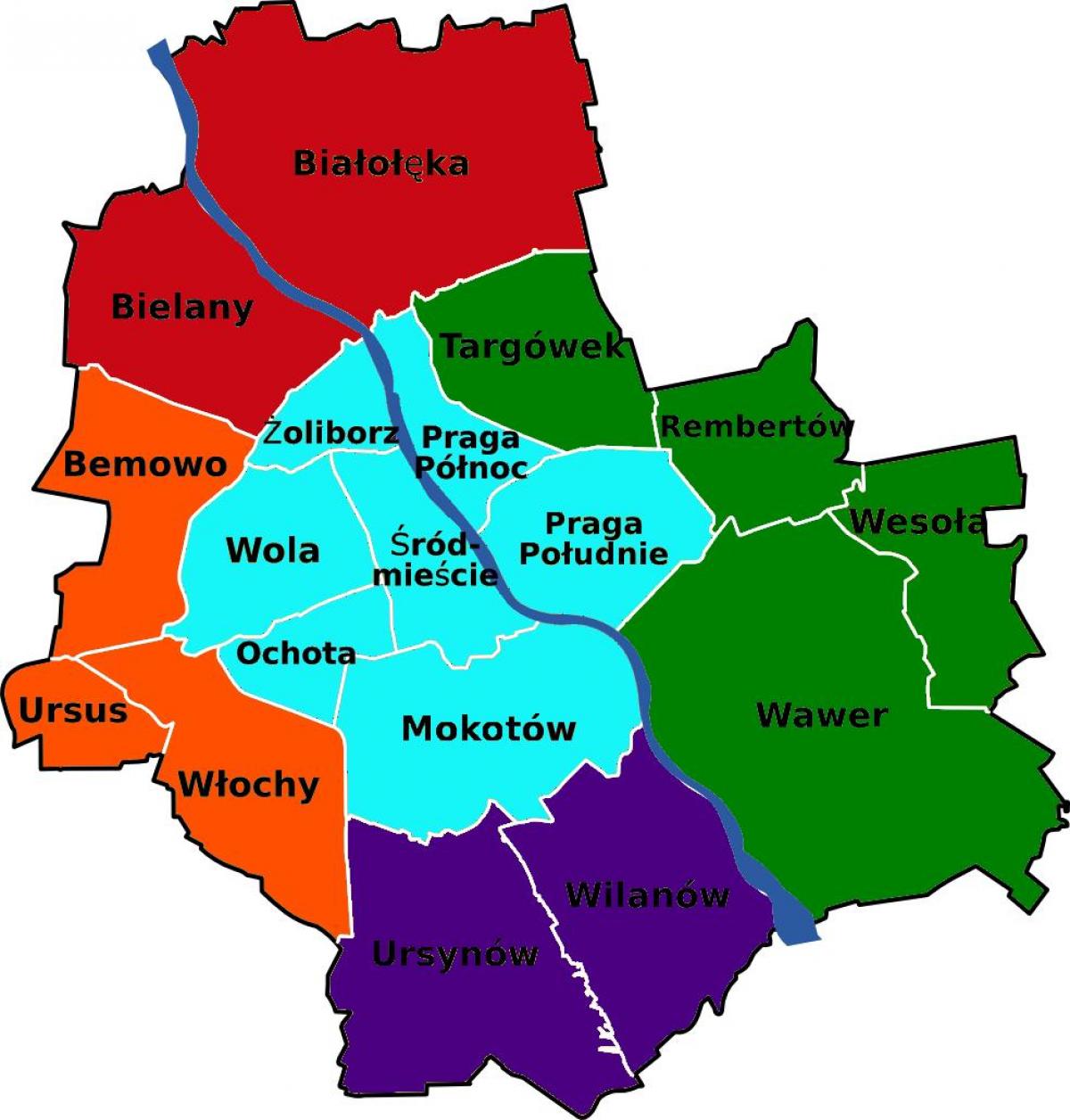 Карта районов Варшавы 