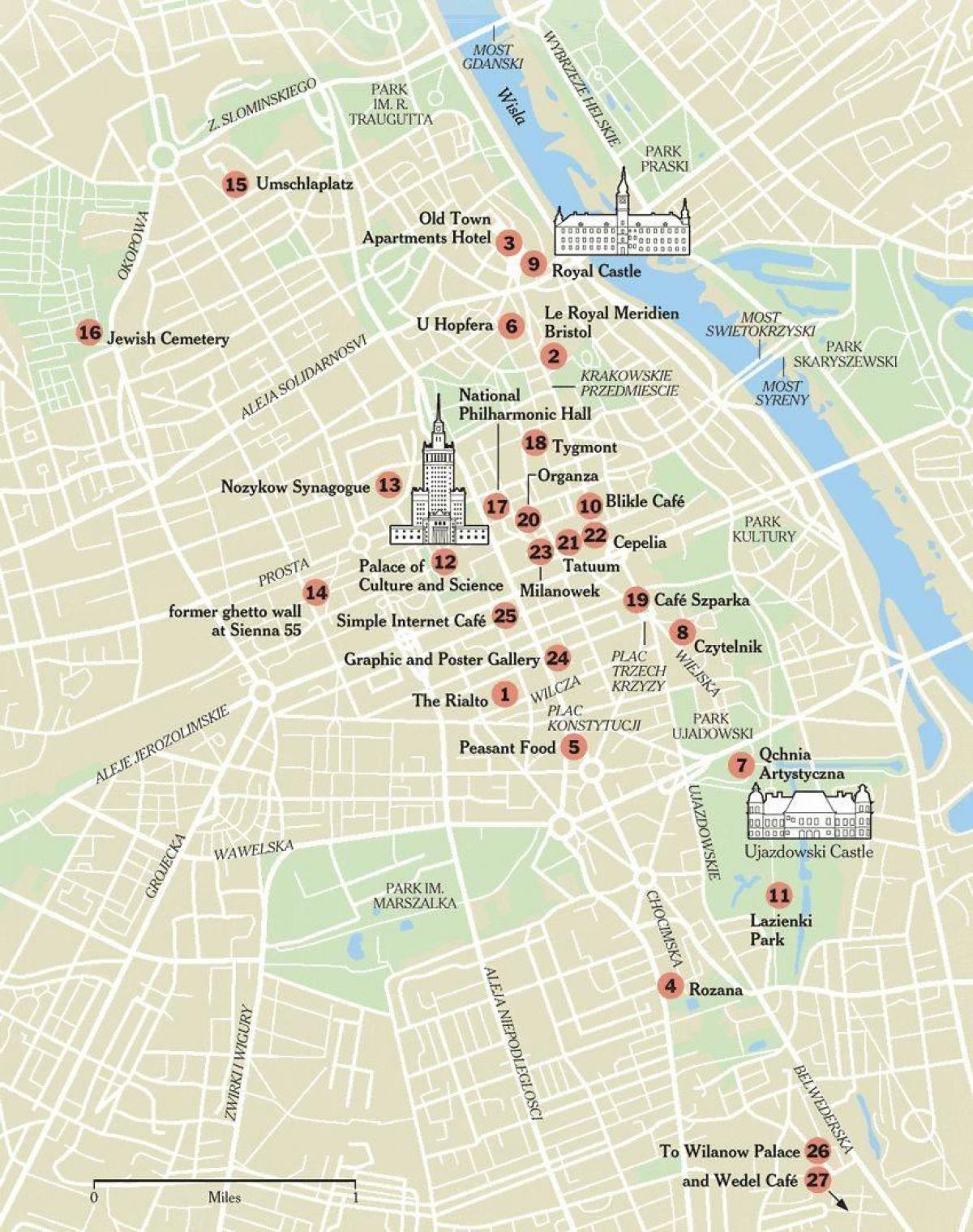 Карта Варшавы пешеходная экскурсия 